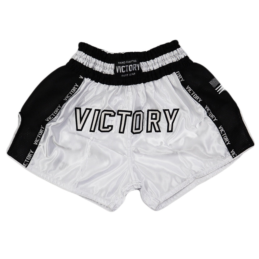 VICTORY MUAY THAI SHORTS IMPACT WHITE/BLACK – MSM FIGHT SHOP