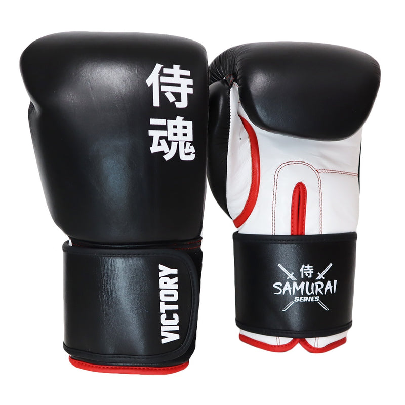 VICTORY GLOVES SAMURAI LEATHER HOOK AND LOOP BLACK/WHITE