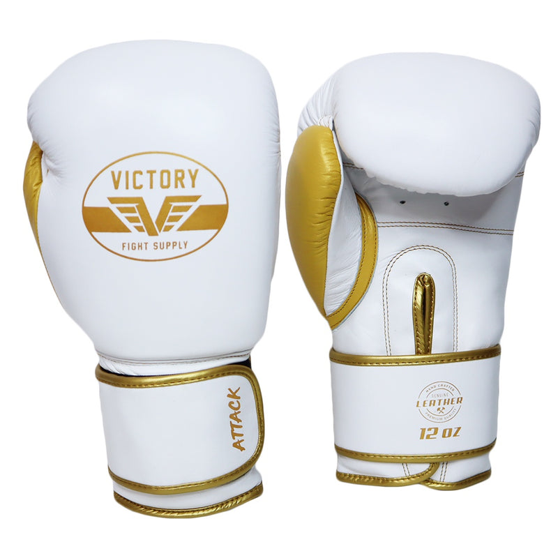 VICTORY GLOVES ATTACK LEATHER HOOK & LOOP WHITE/GOLD