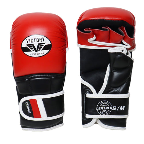 VICTORY MMA GLOVES SPARRING SAVAGE LEATHER BLACK/RED