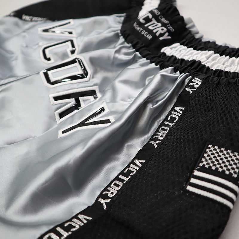 VICTORY MUAY THAI SHORTS IMPACT BLACK/SILVER/WHITE