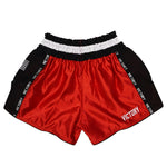 VICTORY MUAY THAI SHORTS IMPACT RED, BLACK & WHITE