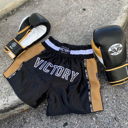 VICTORY MUAY THAI SHORTS IMPACT BLACK/GOLD/WHITE