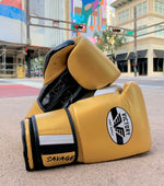 VICTORY GLOVES SAVAGE V2 LEATHER HOOK AND LOOP GOLD / BLACK/WHITE