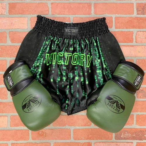 VICTORY MUAY THAI SHORTS ENCRYPTED BLACK/GREEN