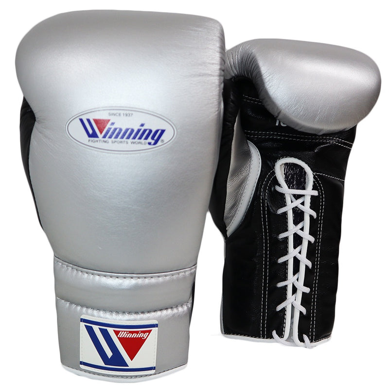 WINNING GLOVES CUSTOM LACE 16OZ SILVER/ BLACK