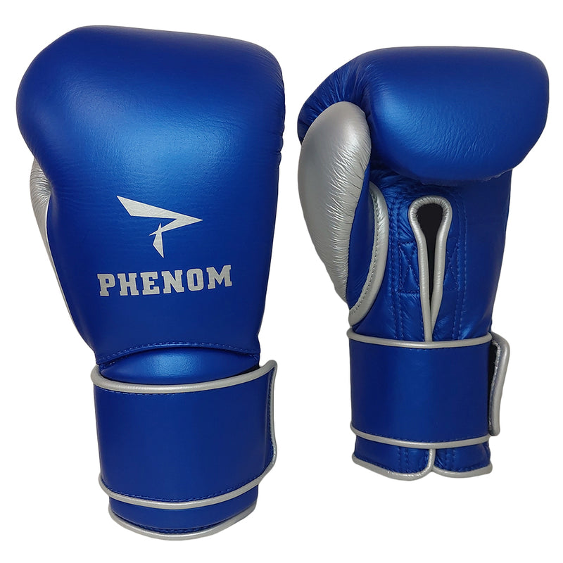 PHENOM BOXING GLOVES ELITE SG202S HOOK AND LOOP METALLIC BLUE/SILVER