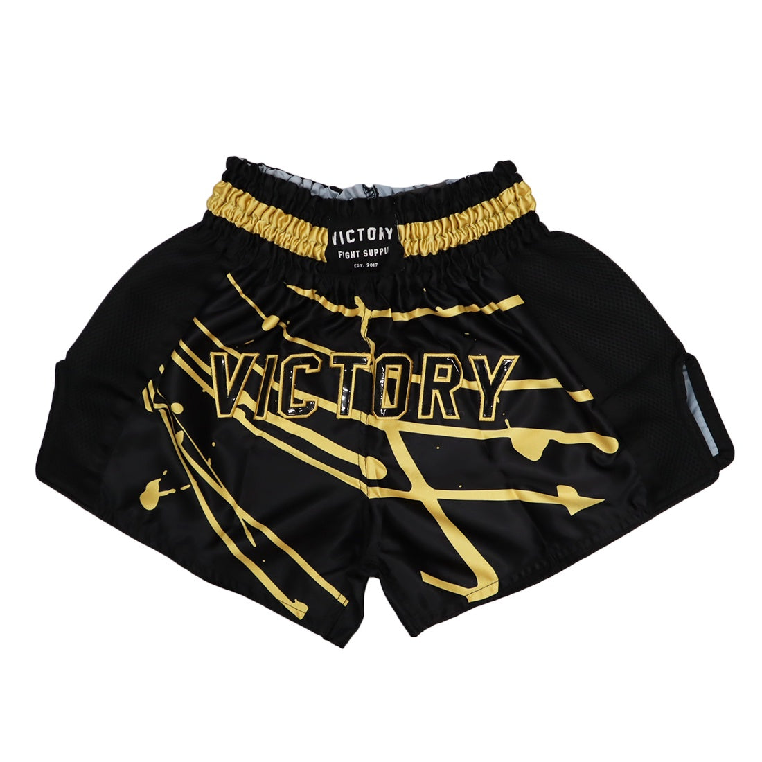 VICTORY MUAY THAI SHORTS SPLASH BLACK/GOLD