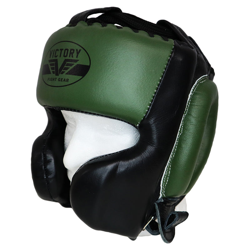 VICTORY HEADGEAR CHEEK CLASSIC SERIES LEATHER MILITARY GREEN/ BLACK