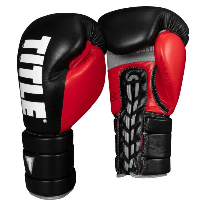 TITLE GLOVES ENFORCER LACE LEATHER SPARRING BLACK/RED